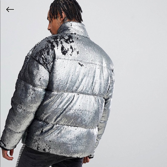 ASOS Silver Sequins Puffer Jacket 3XL - Picture 4 of 12